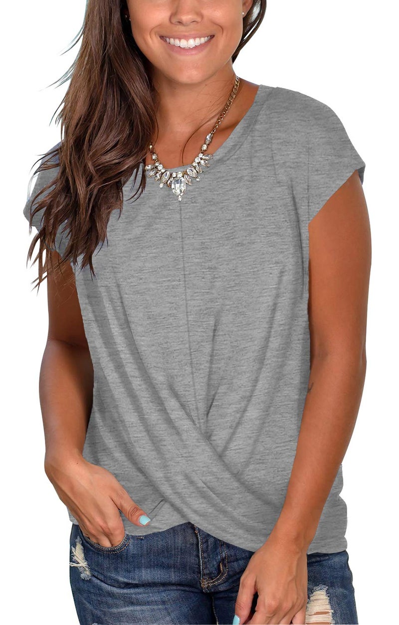Jescakoo Short Sleeve Shirts for Women Crew Neck Casual Tops T-Shirts Loose Fitted Grey XL - Image 1